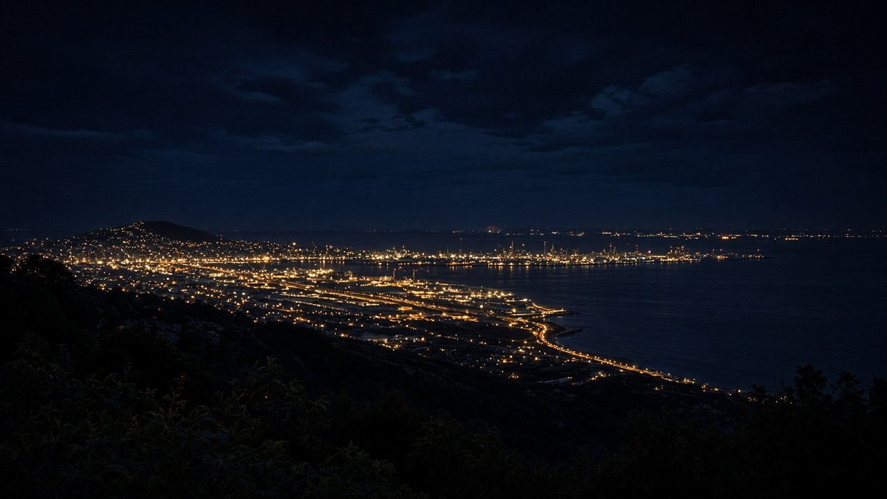 Haifa bay seen from the Carmel slope after dusk